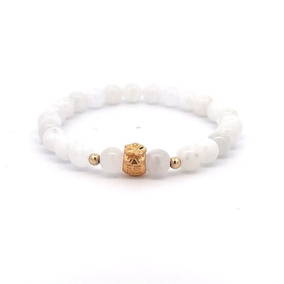 Unbranded Jewelry - 18K Gold Money Ball Lucky Charm Beads Bracelet Gemstones Moonstone 6mm